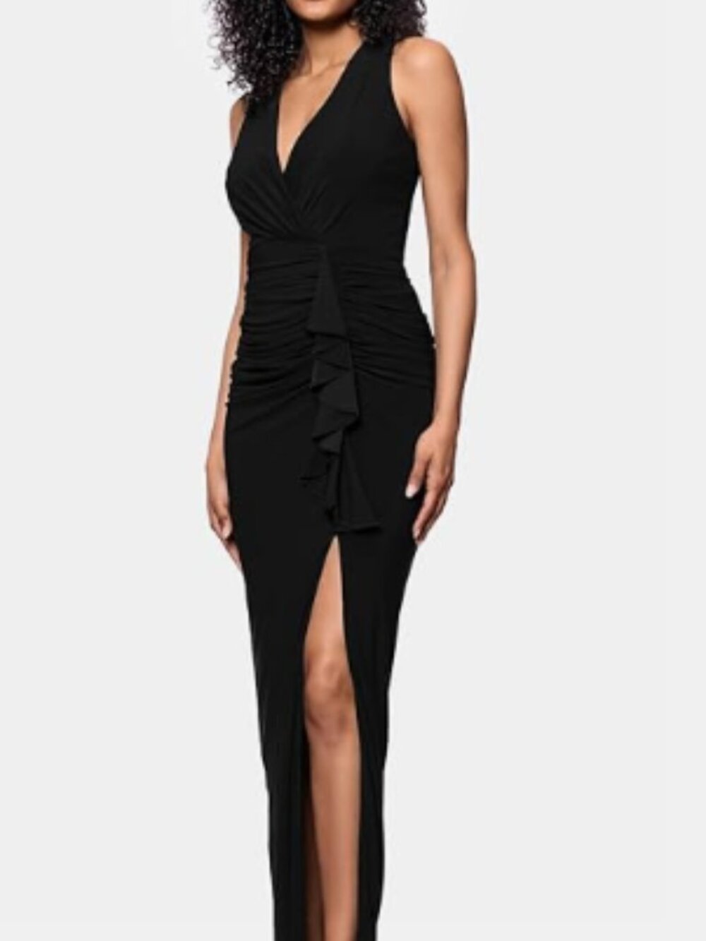 Betsy & Adam Women's Long Stretchy Sleeveless V-Neck Ruched Wrap Dress 2PETITE - Picture 2 of 5